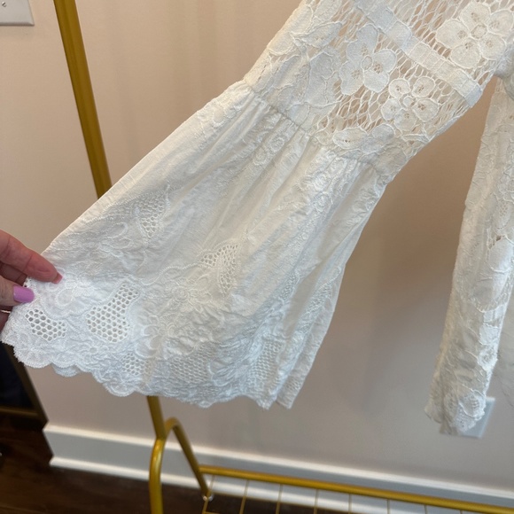 ADIVA WOMEN'S OPEN LACE BELL SLEEVE TOP WITH SHELL WHITE SZ L - Picture 2 of 7